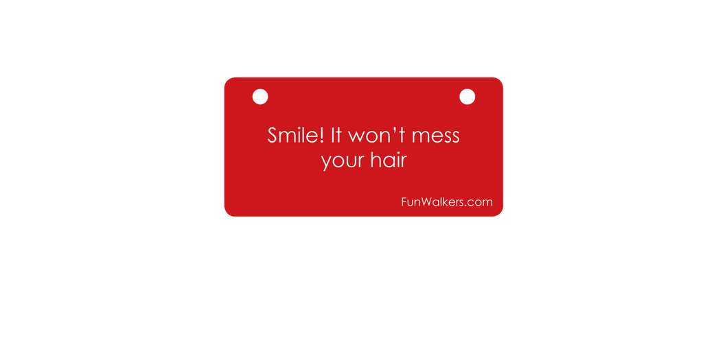 Smile. It Won't Mess Up Your Hair - 3 x 6" Funwalkers.com Custom License Plate